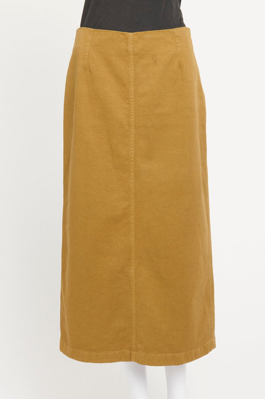 Olive Cotton Preowned Midi Skirt