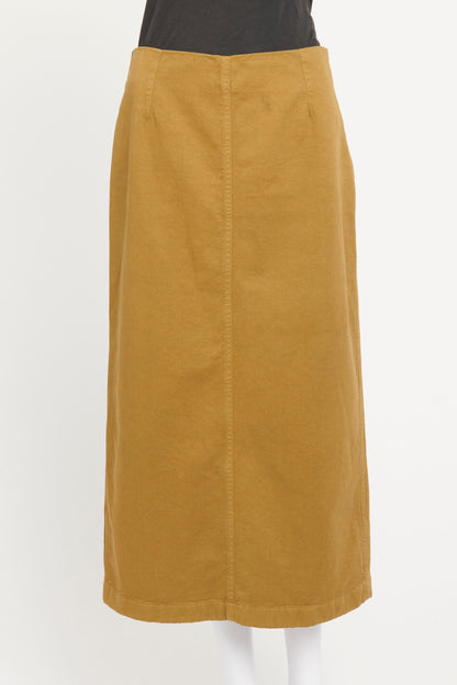 Olive Cotton Preowned Midi Skirt