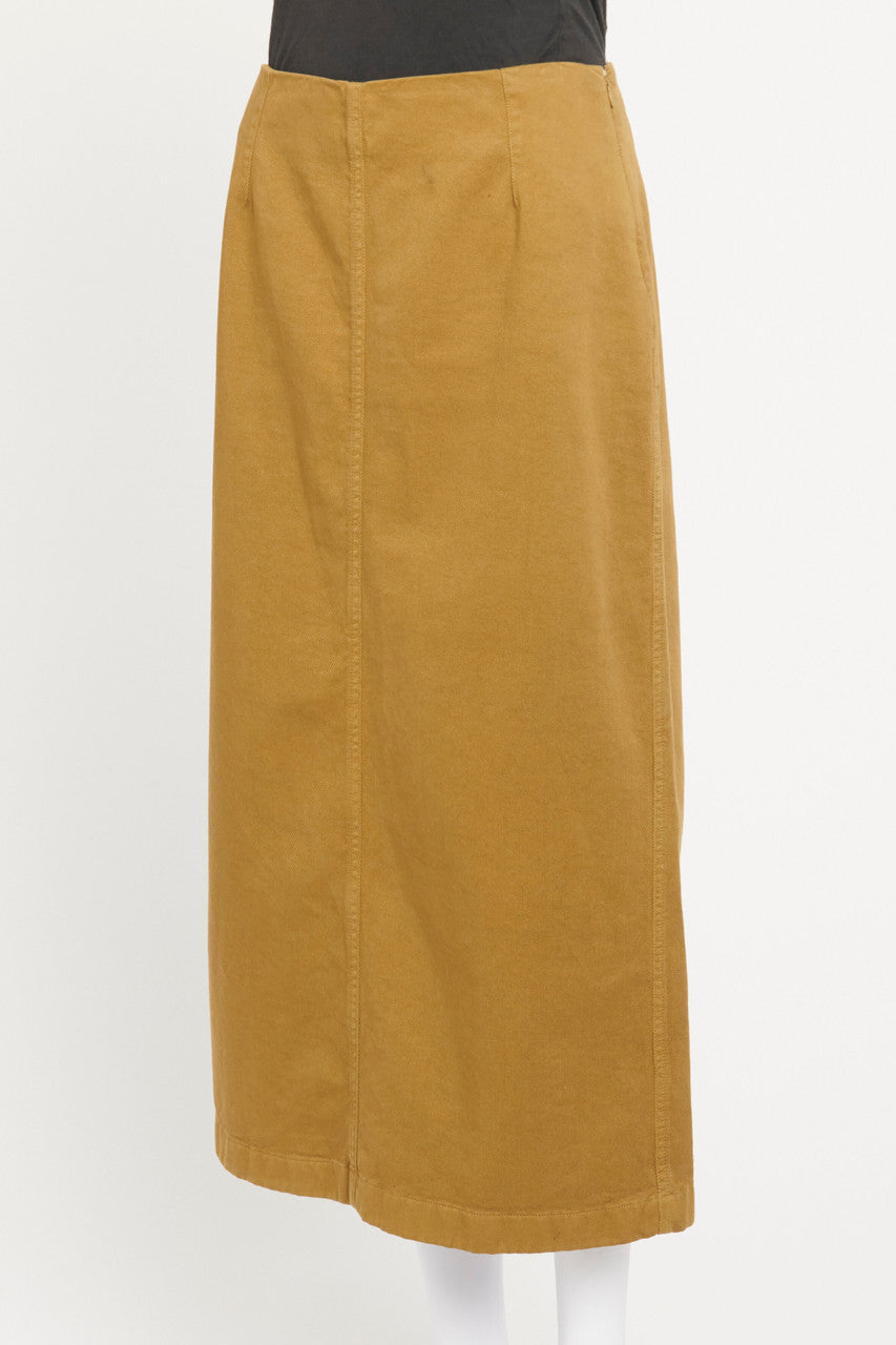 Olive Cotton Preowned Midi Skirt