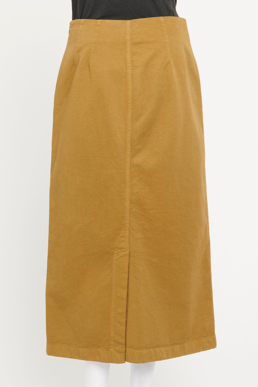 Olive Cotton Preowned Midi Skirt