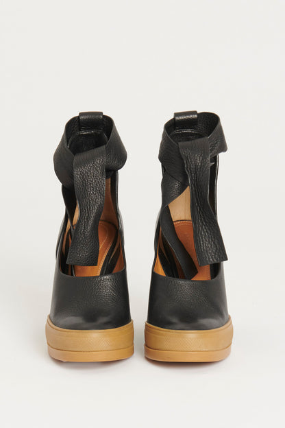 Pre-Fall 2014 Black Leather Ankle Tie Platform Heels