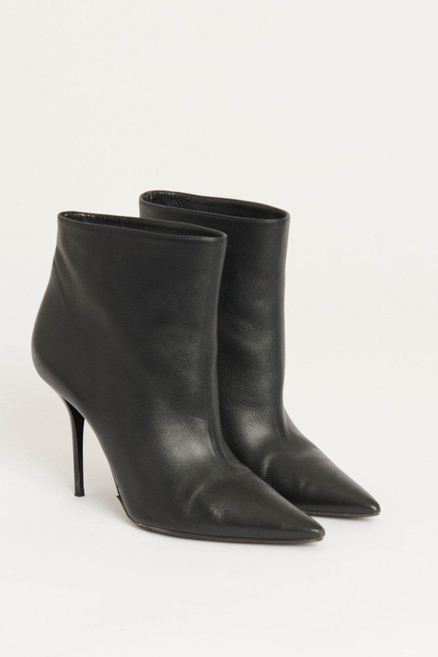 Black Leather Stiletto Heeled Preowned Ankle Boots