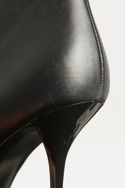 Black Leather Stiletto Heeled Preowned Ankle Boots