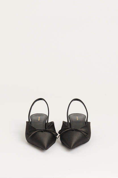 Black Silk Pointed Toe Preowned Mules (EU 40)