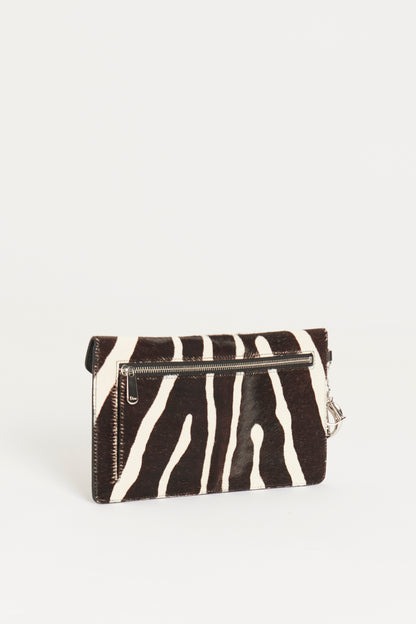 Brown Pony-Style Zebra Print Preowned Envelope Clutch Bag