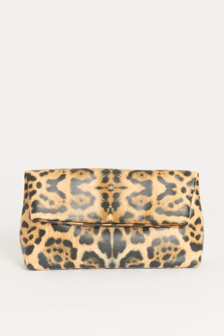 SS20 Leopard Print Leather Preowned Clutch Bag