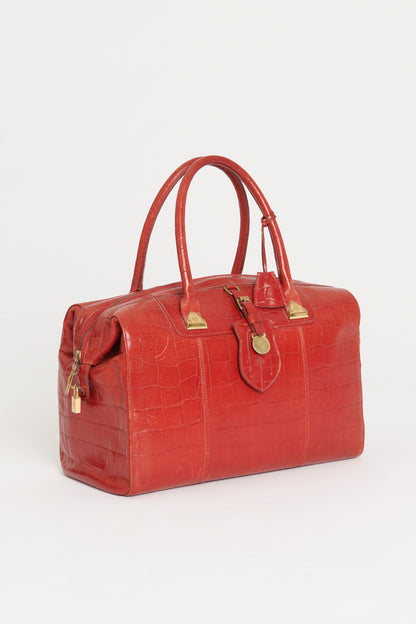 Red Croc Embossed Preowned Top Handle Bag