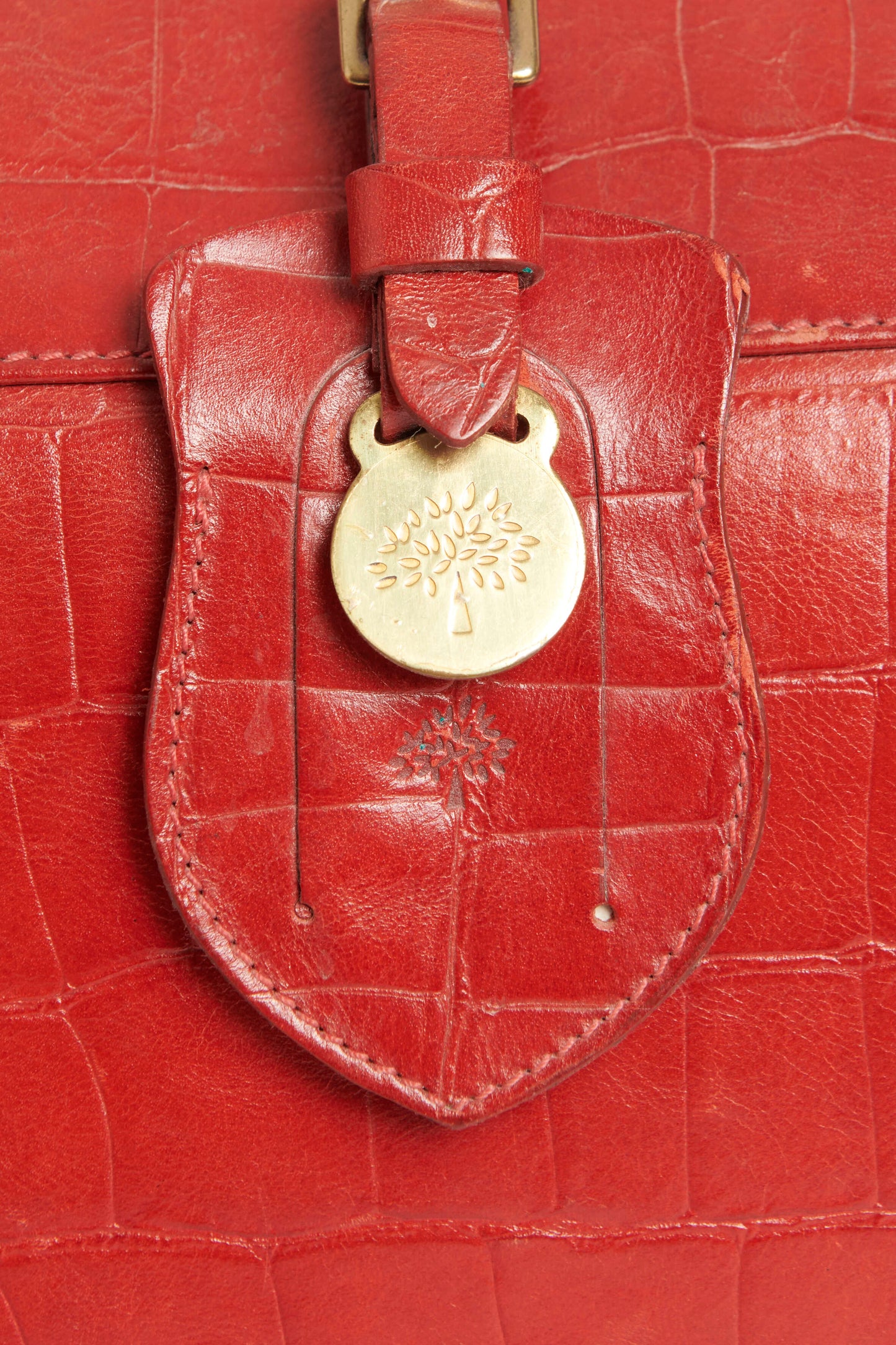 Red Croc Embossed Preowned Top Handle Bag