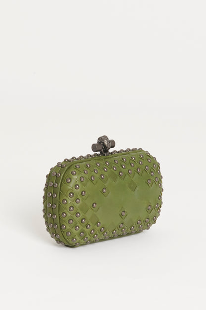 Khaki Knot Clasp Studded Preowned Clutch