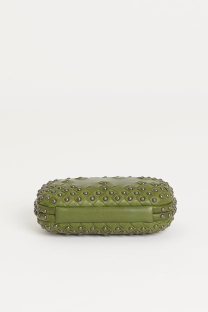 Khaki Knot Clasp Studded Preowned Clutch