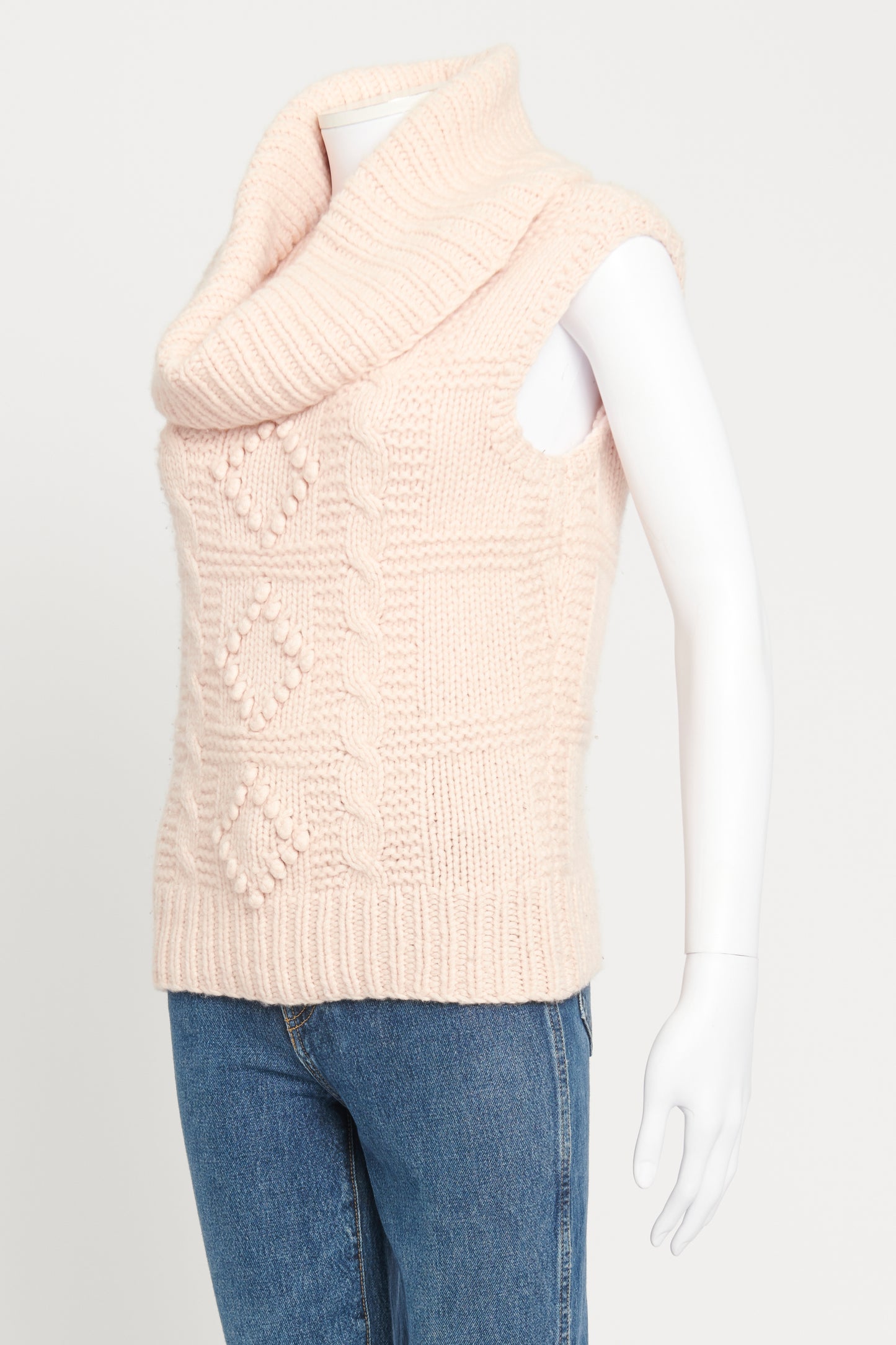 Baby Pink Cashmere Roll Neck Sleeveless Preowned Sweater