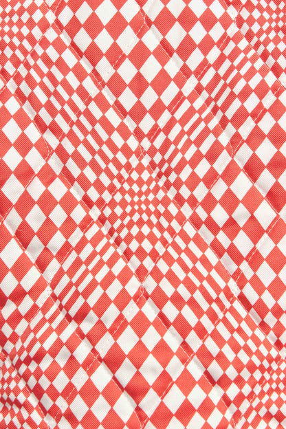 Red and White Quilted Silk Optical Illusion Preowned Top