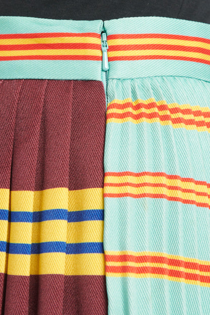 Multicoloured Striped Pleated Plaid Preowned Midi Skirt