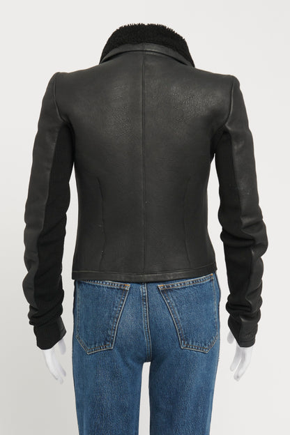 Black Leather Shearling Lined Preowned Biker Jacket