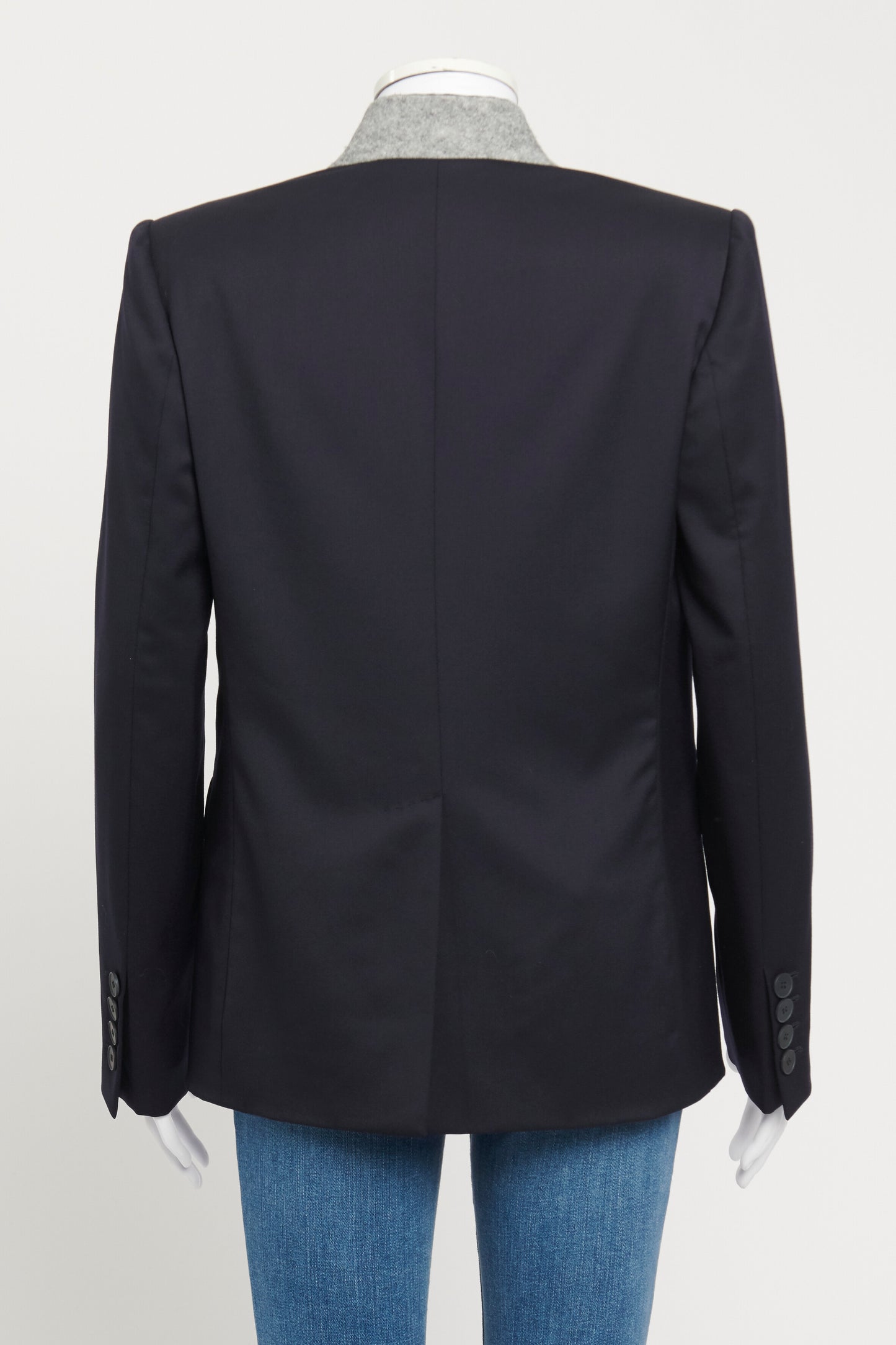 Navy Blue Preowned Blazer with Contrast Grey Collar