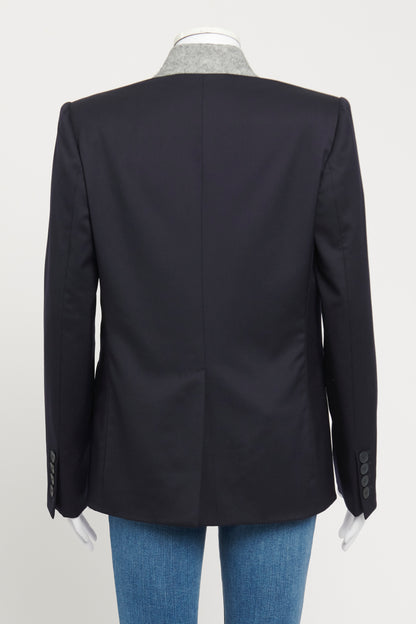Navy Blue Preowned Blazer with Contrast Grey Collar