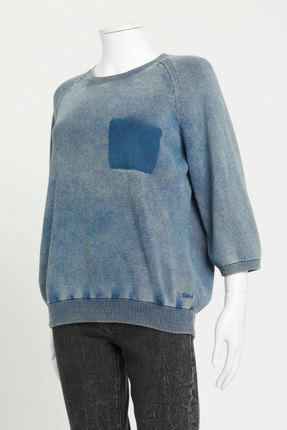 Blue Ribbed Cotton Shadow Pocket Preowned Jumper