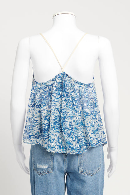 Blue and White Silk Ruffle Preowned Camisole