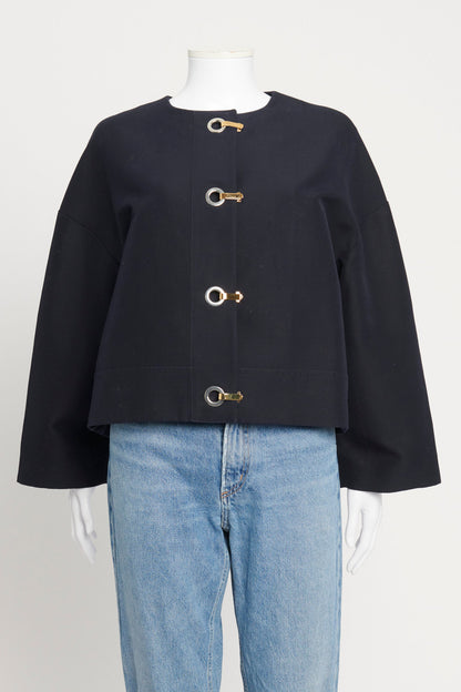 Navy Blue Wide Sleeve Cropped Preowned Jacket