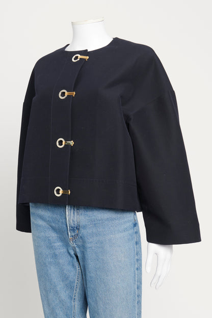 Navy Blue Wide Sleeve Cropped Preowned Jacket