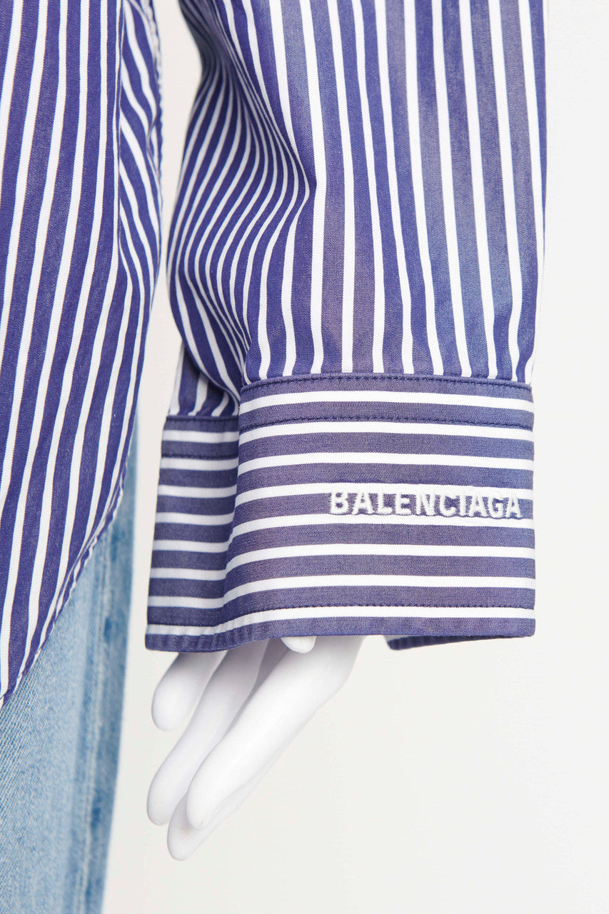 Navy and White Vertical Striped Preowned Shirt