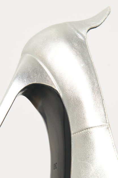 Silver Leather Preowned Stiletto Pumps