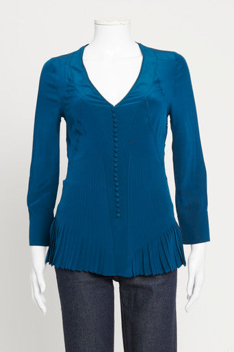 Teal Silk Button Front Preowned Blouse