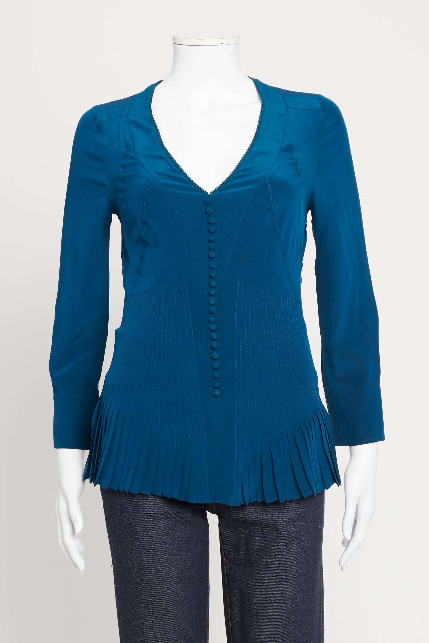 Teal Silk Button Front Preowned Blouse