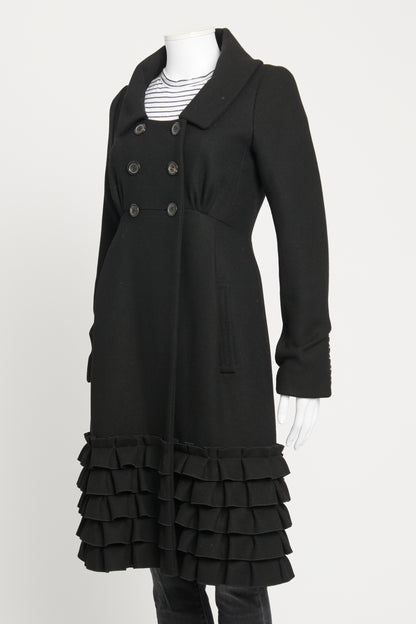 Black Wool Ruffle Preowned Dress Coat