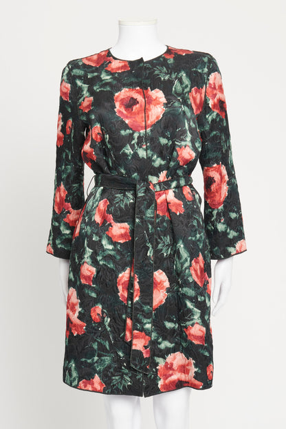 Multicoloured Floral Print Collarless Preowned Belted Jacket