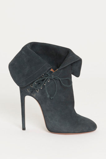 Navy Blue Suede Turn Down Preowned Ankle Boot