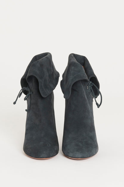 Navy Blue Suede Turn Down Preowned Ankle Boot