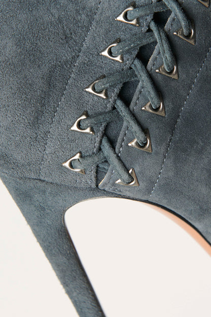 Navy Blue Suede Turn Down Preowned Ankle Boot