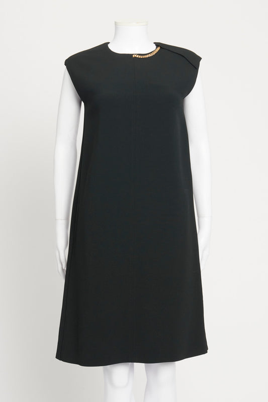 Black Chain Detail Viscose Knee-length Dress