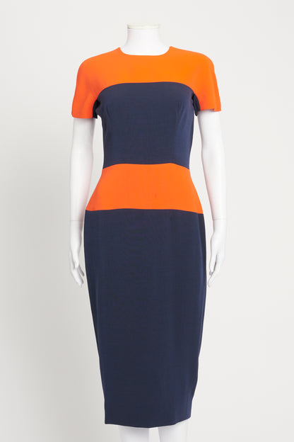 Navy and Orange Colour Block Preowned Shift Dress