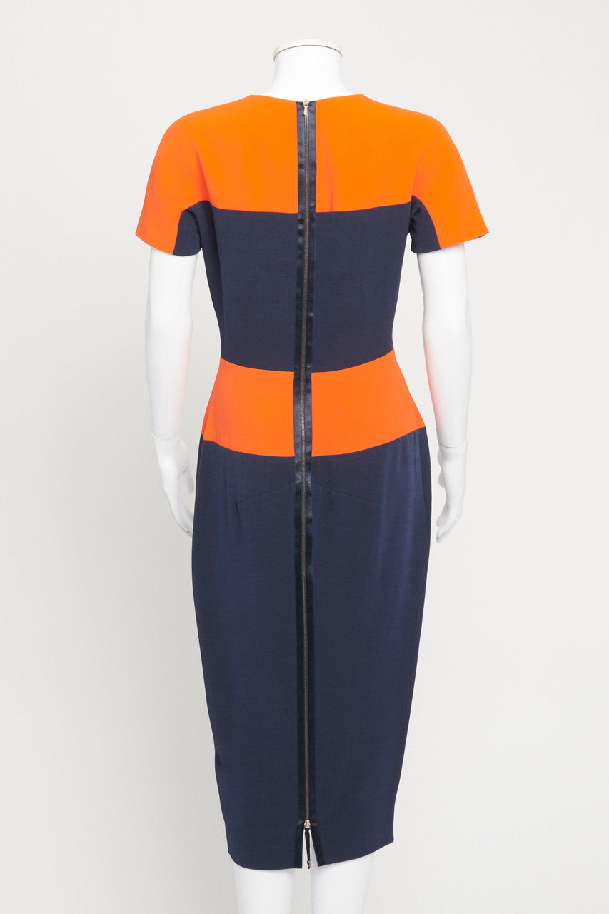 Navy and Orange Colour Block Preowned Shift Dress