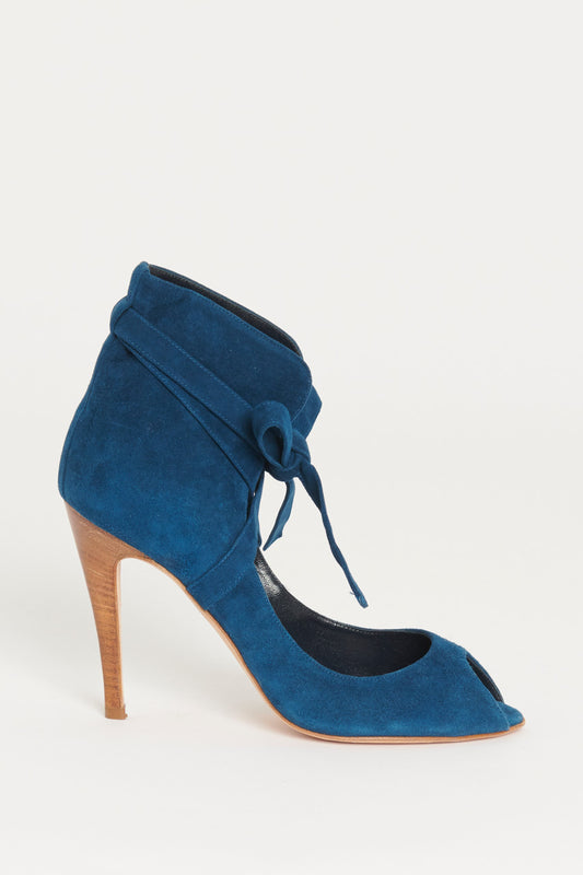 Blue Suede Ankle Strap Preowned Pumps