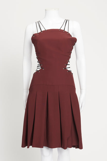 Burgundy Lace-Up Stretch-Crepe Preowned Dress