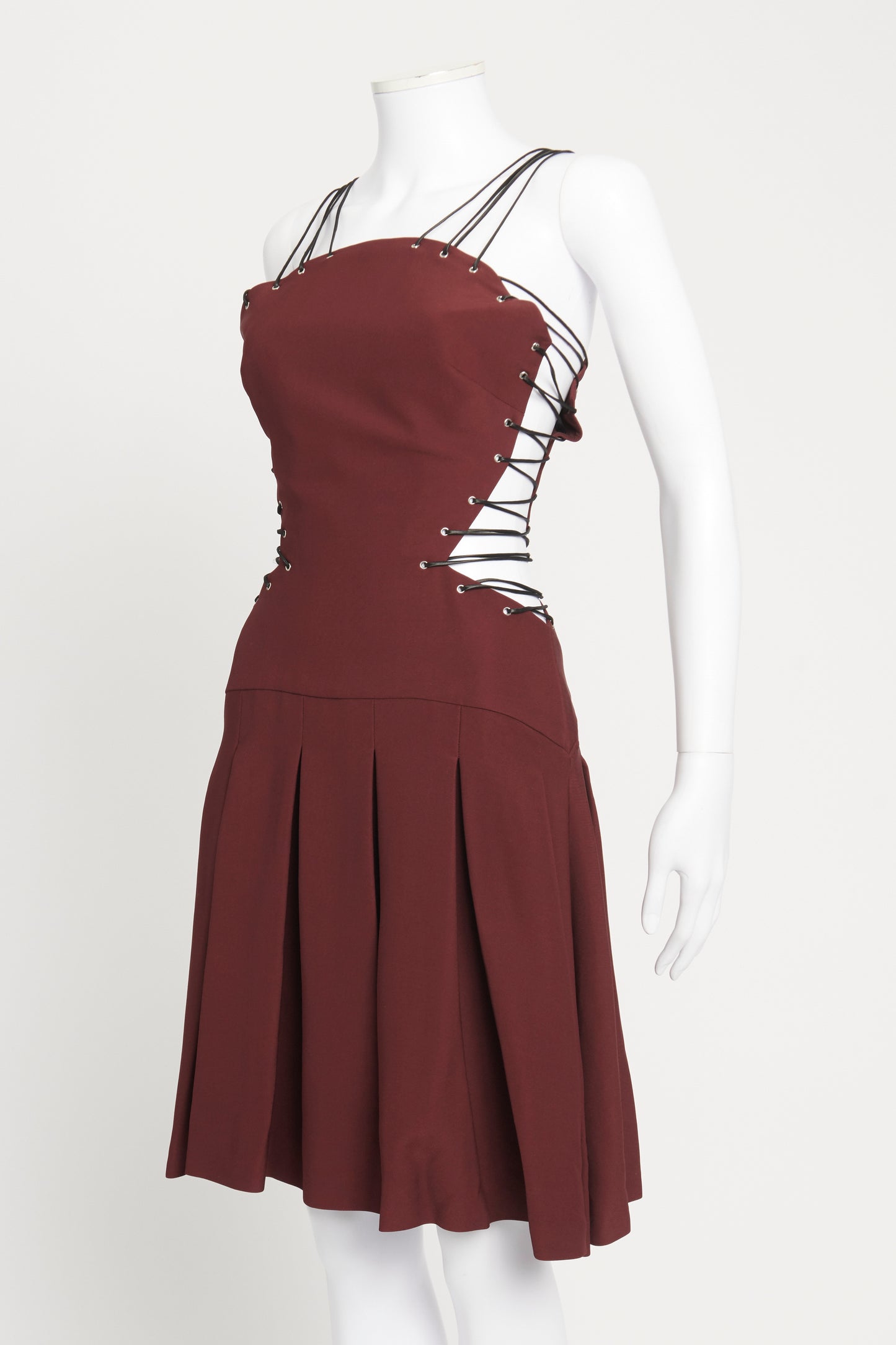 Burgundy Lace-Up Stretch-Crepe Preowned Dress