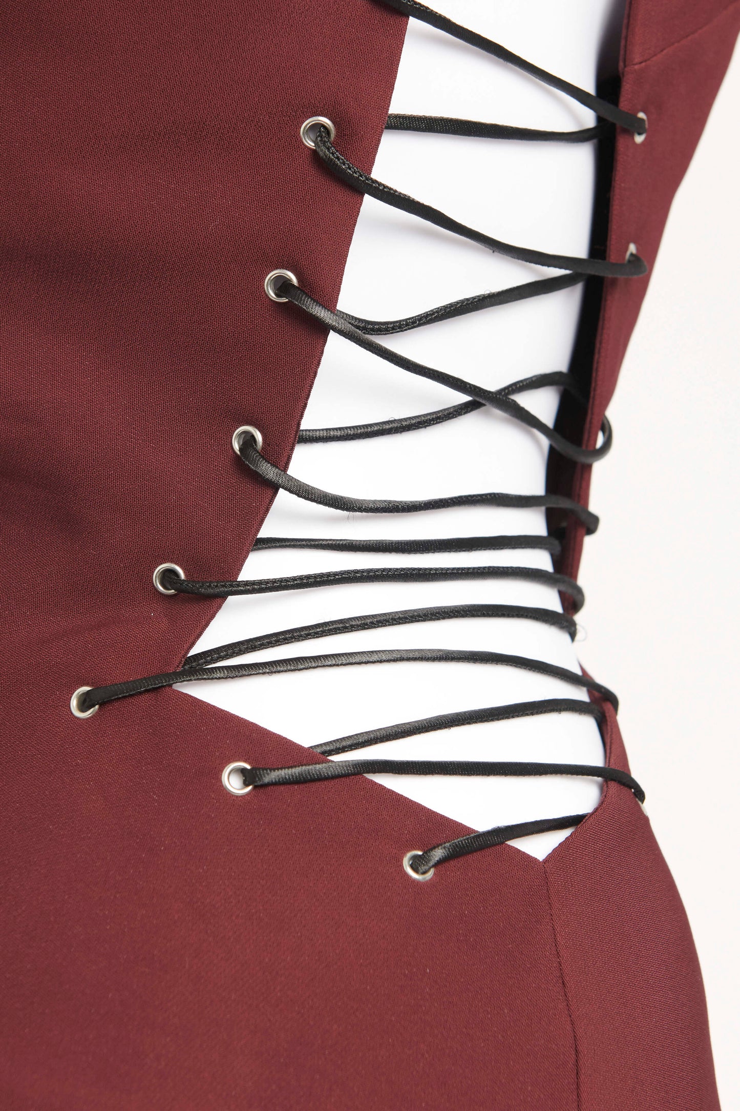 Burgundy Lace-Up Stretch-Crepe Preowned Dress