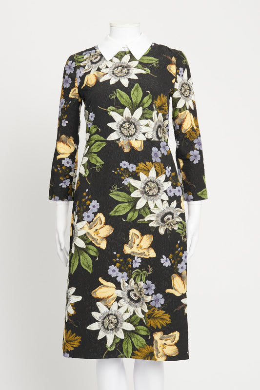 Black Floral Printed Knee Length Preowned Shift Dress