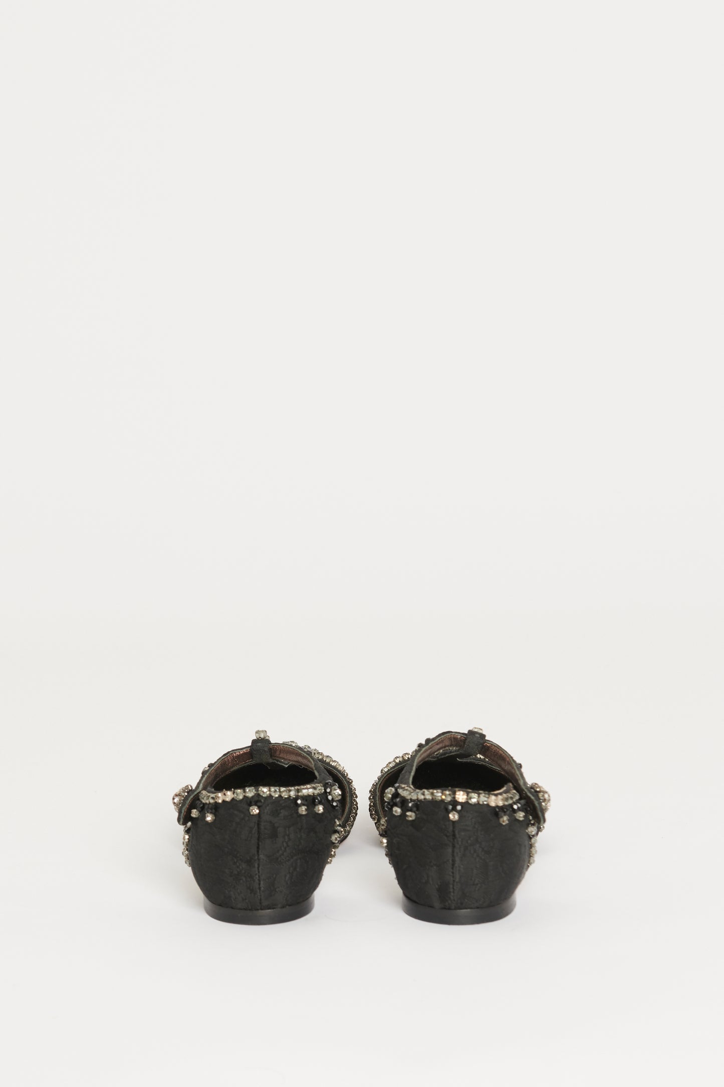 Black Crystal Preowned Pointed Toe Flats