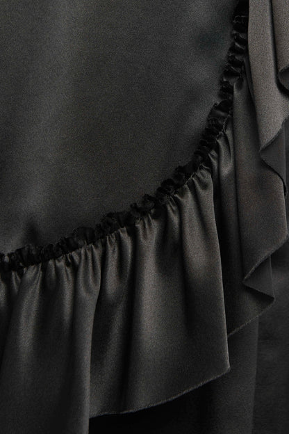Black Silk Frilled Panel Mid-Length Preowned Dress