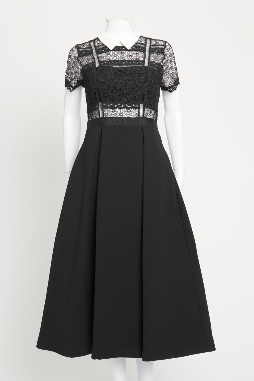 Black Fleur Lace Panel Preowned A-Line Dress