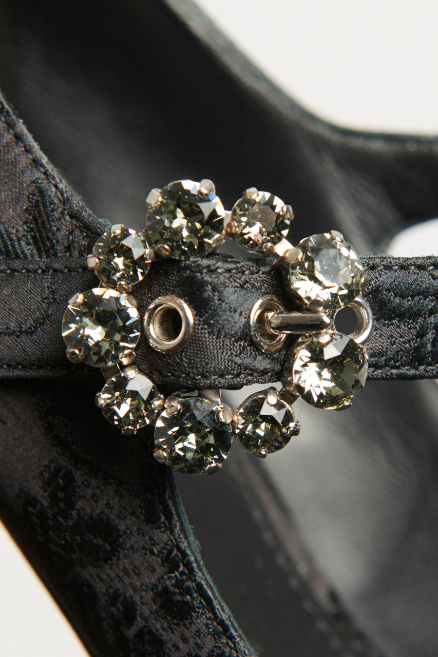 Black Brocade Crystal Buckle Preowned Mary Janes