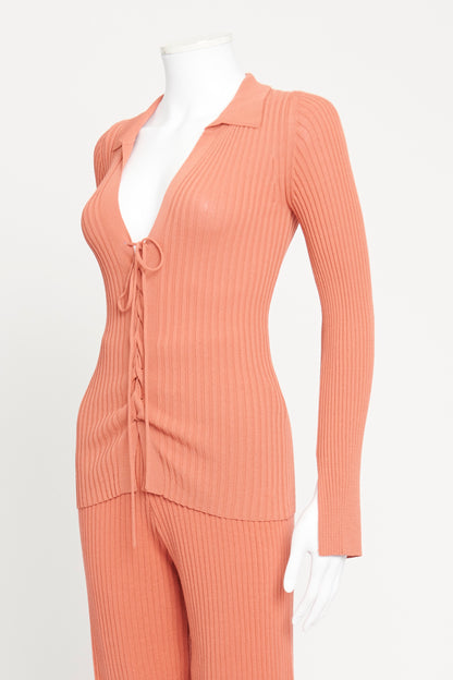 Peach Faye Ribbed Lace Up Preowned Cardigan