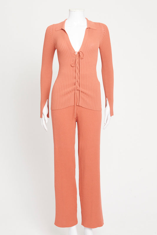 Peach Faye Ribbed Lace Up Preowned Cardigan