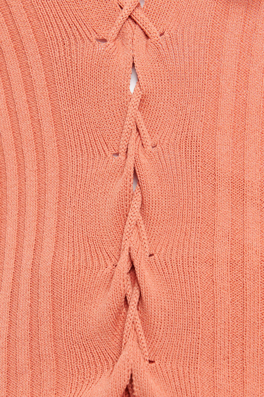 Peach Faye Ribbed Lace Up Preowned Cardigan