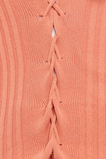 Peach Faye Ribbed Lace Up Preowned Cardigan