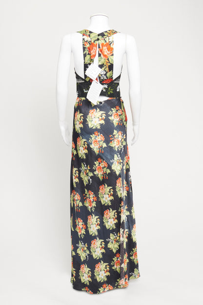 SS19 Runway Embroidered Satin and Chiffon Preowned Maxi Dress